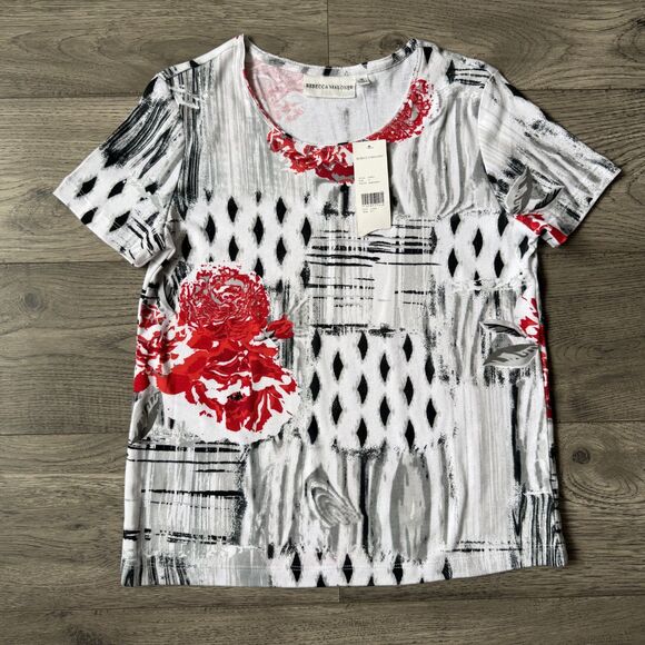 Rebecca Malone Tops - Rebecca Malone Abstract Floral Short Sleeve Blouse - NWT - Size Small
